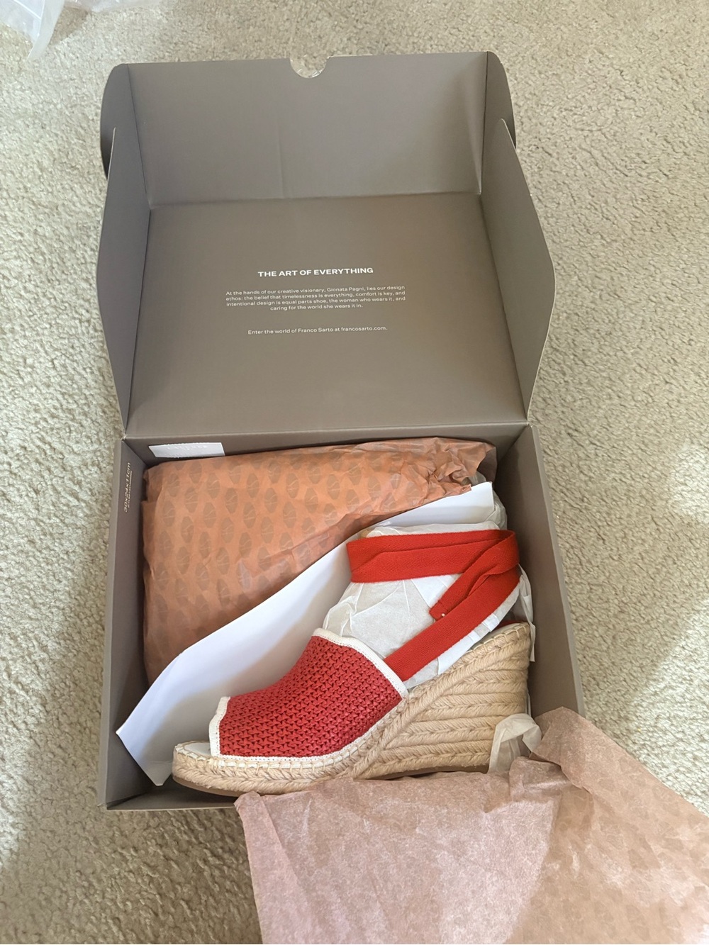 Franco Sarto Red Woven Espadrille Wedge with Ankle Wrap - Picture 7 of 9
